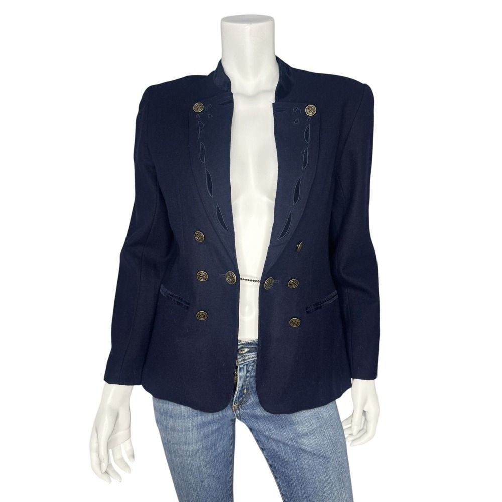 Vintage Blazer Size 2 Wool Blend Navy Blue Preppy Academia Equestrian Old Money - Picture 6 of 9